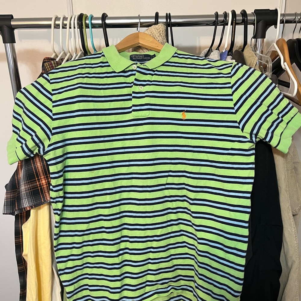 Ralph Lauren Lime and Navy Striped Polo Shirt